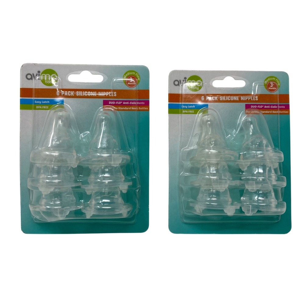 (LOT OF 2) Avima Baby 6 Pack Silicone‎ Nipples Medium Flow 3+ Months Standard